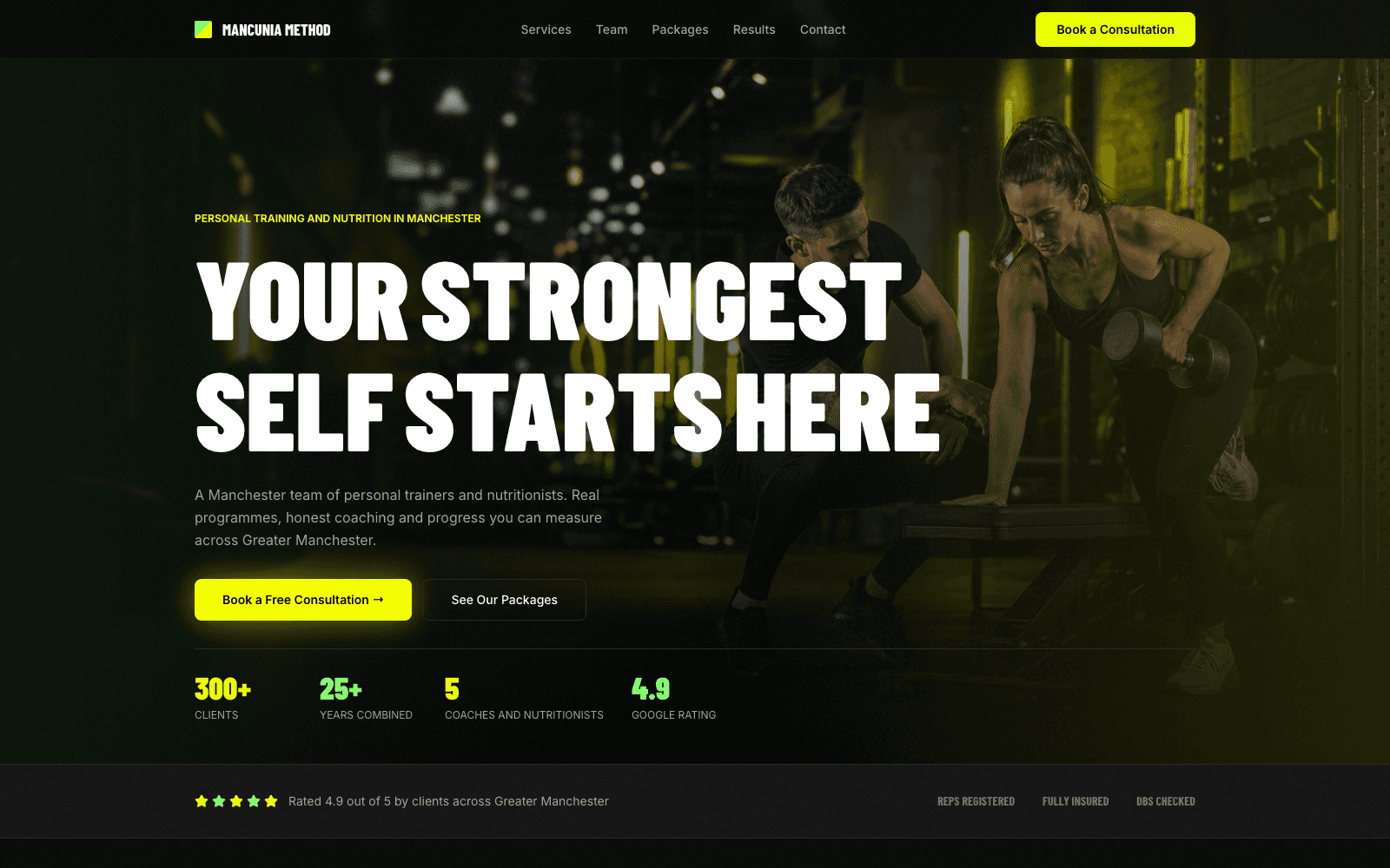 Mancunia Method: Homepage hero and trust stats