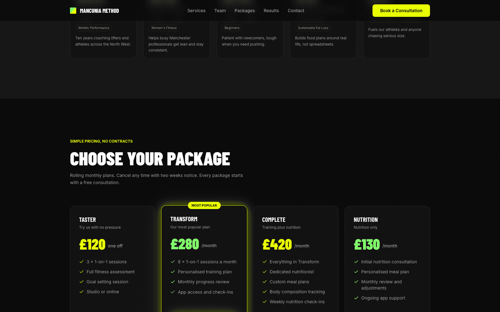 Mancunia Method: Choose Your Package pricing tiers